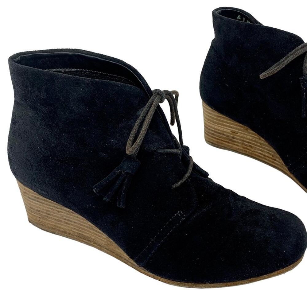Dr Scholls Dakota Tassel Wedge Bootie Womens 8 Black Ankle Boots Lace Up Comfort